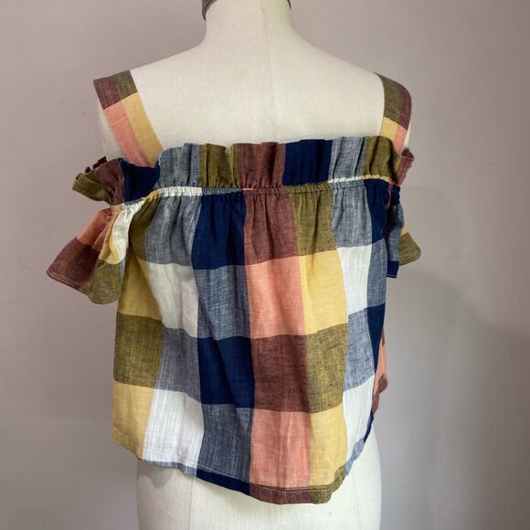 English Factory Short Sleeve Ruffled Cold Shoulder Plaid Top Size XS - Picture 3 of 11